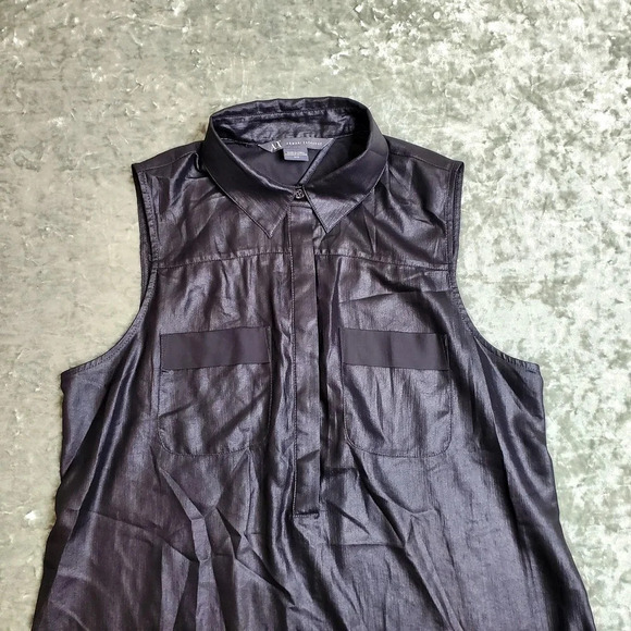 Armani Exchange Metallic Black Sleeveless Blouse - Picture 3 of 10